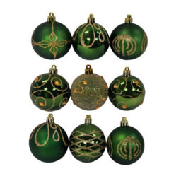 Premier Decorations Limited 9 Decorated Dark Green Christmas Tree Baubles Hanging Tree Ornaments 6Cm - thumbnail 6