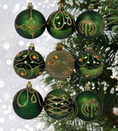 Premier Decorations Limited 9 Decorated Dark Green Christmas Tree Baubles Hanging Tree Ornaments 6Cm
