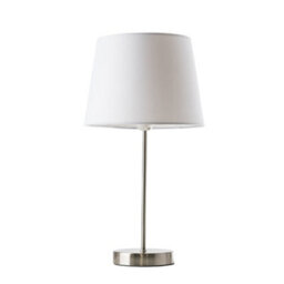 Valuelights Charles Brushed Chrome Table Lamp With White Tapered Shade - thumbnail 1