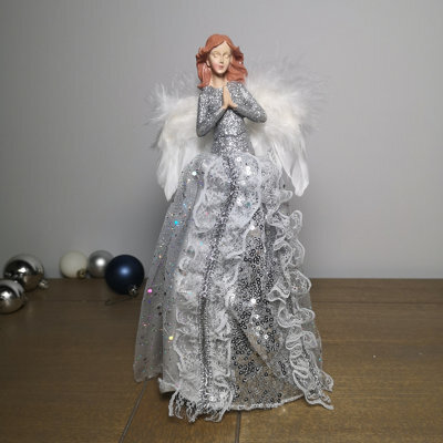 Samuel Alexander 28Cm Premier Christmas Tree Top Angel Decoration With Feather Wings In Silver - image 1