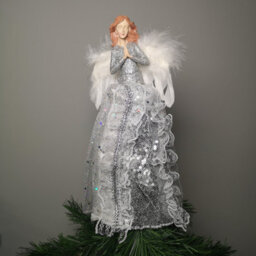 Samuel Alexander 28Cm Premier Christmas Tree Top Angel Decoration With Feather Wings In Silver - thumbnail 3