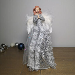Samuel Alexander 28Cm Premier Christmas Tree Top Angel Decoration With Feather Wings In Silver