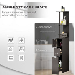 Homcom Tall Bathroom Storage Cabinet With Shelf And Drawers, Brown - thumbnail 4