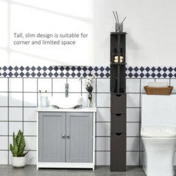 Homcom Tall Bathroom Storage Cabinet With Shelf And Drawers, Brown - thumbnail 5