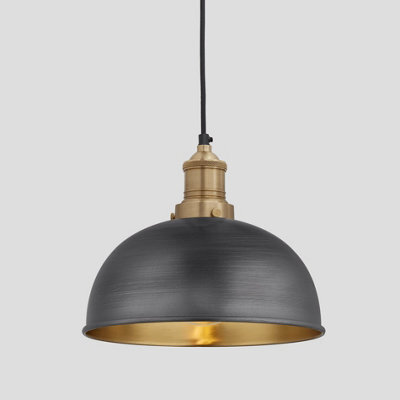 Industville Brooklyn Dome Pendant, 8 Inch, Pewter & Brass, Brass Holder - image 1