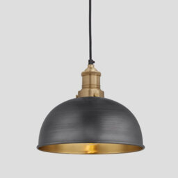 Industville Brooklyn Dome Pendant, 8 Inch, Pewter & Brass, Brass Holder - thumbnail 1