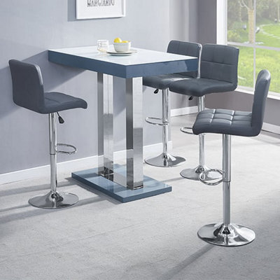 Furniture in Fashion Caprice White Grey Gloss Bar Table With 4 Coco Grey Stools - image 1