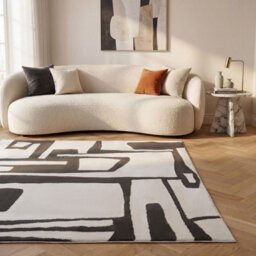 The Rugs Loft Dark Grey And Ivory Abstract Geometric Living Room Area Rug And Runners Soft Pile - thumbnail 4