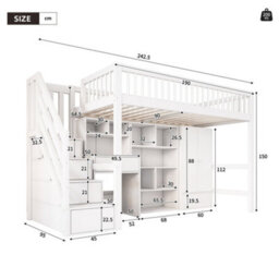 Btm 3Ft Single Kids Bed 90X190Cm With Desk Stairs Wardrobe Lockers Multifunctional Study Bed White No Mattress - thumbnail 5