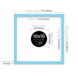 "10X10"" Light Blue Picture Frame - 10X10"" Square Frame With 6X6"" Mount For 10X10""/6X6"" Pictures Moderrn Style Thin Edge, 1 Pack" - thumbnail 2