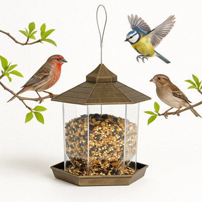 Globrite Hexagon Bird Feeder - Bronze - Hanging Seed Feeder For Wild Birds - Decorative Outdoor Garden Ornament - image 1