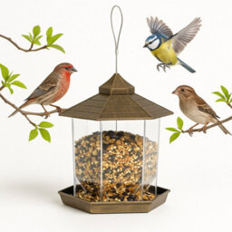 Globrite Hexagon Bird Feeder - Bronze - Hanging Seed Feeder For Wild Birds - Decorative Outdoor Garden Ornament
