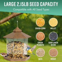 Globrite Hexagon Bird Feeder - Bronze - Hanging Seed Feeder For Wild Birds - Decorative Outdoor Garden Ornament - thumbnail 4