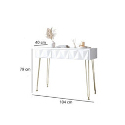 CARME Home Claudia White 3 Drawers Dressing Table With Gold Hairpin Legs - thumbnail 3