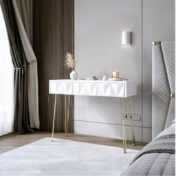 CARME Home Claudia White 3 Drawers Dressing Table With Gold Hairpin Legs - thumbnail 1
