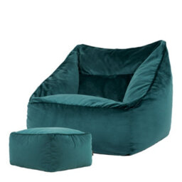 icon Natalia Velvet Adults Bean Bag Armchair And Pouffe, Ready Filled Large Beanbag And Footstool Teal