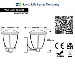 Long Life Lamps Company Outdoor Upward Wall Light Black Lantern Clear Diffuser Ip44 Zlc380 - thumbnail 2