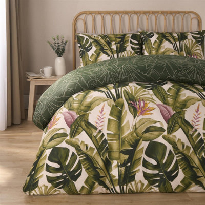 OHS Tropical Duvet Cover Set Reversible Bedding Quilt Pillowcases, Green - Superking - image 1