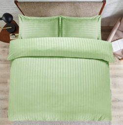 Casabella Satin Stripe Duvet Cover Sets, Double Sage Bedding With Satin Stripes, Double Duvet Set & Pillowcases - thumbnail 4