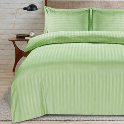 Casabella Satin Stripe Duvet Cover Sets, Double Sage Bedding With Satin Stripes, Double Duvet Set & Pillowcases