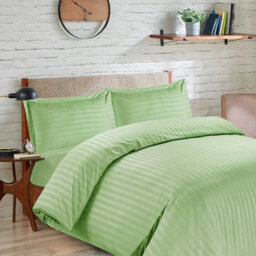 Casabella Satin Stripe Duvet Cover Sets, Double Sage Bedding With Satin Stripes, Double Duvet Set & Pillowcases - thumbnail 2