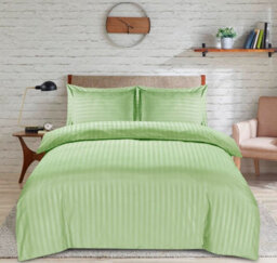 Casabella Satin Stripe Duvet Cover Sets, Double Sage Bedding With Satin Stripes, Double Duvet Set & Pillowcases - thumbnail 3