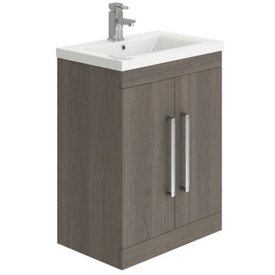 Plum&clay Novela Dark Wood Floor Standing Vanity Unit With Ceramic Basin (W)800mm - image 1