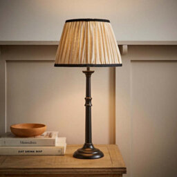 Valuelights Clara Black Candlestick Table Lamp With Linen Pleated Shade And Bulb - thumbnail 5