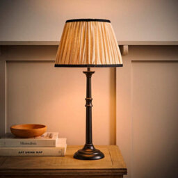 Valuelights Clara Black Candlestick Table Lamp With Linen Pleated Shade And Bulb - thumbnail 1