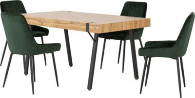 Seconique Treviso Light Oak Effect And Black Dining Set With Green Velvet Avery Chairs - image 1