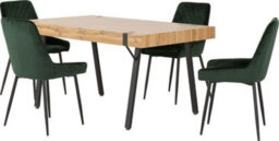 Seconique Treviso Light Oak Effect And Black Dining Set With Green Velvet Avery Chairs