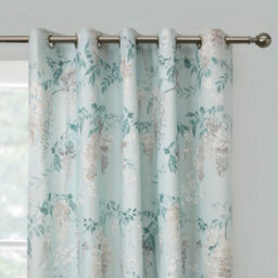 Dreams & Drapes Wisteria Floral Print Pair Of Duck Egg Pencil Pleat Curtains - thumbnail 2