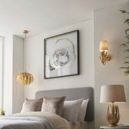 Ornate Gold Wall Light Fitting & Ivory Cotton Shade Decorative Leaf Design - thumbnail 4