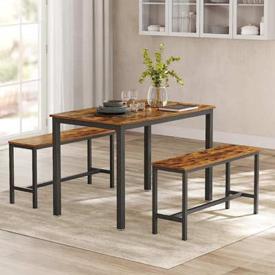 Songmics Vasagle Dining Table With 2 Benches, 3 Pieces Set, Kitchen Table Of 110 X 70 X 75 Cm, 2 Benches Of 97 X 30 X 50 Cm Each - image 1