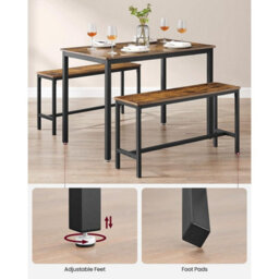 Songmics Vasagle Dining Table With 2 Benches, 3 Pieces Set, Kitchen Table Of 110 X 70 X 75 Cm, 2 Benches Of 97 X 30 X 50 Cm Each - thumbnail 5