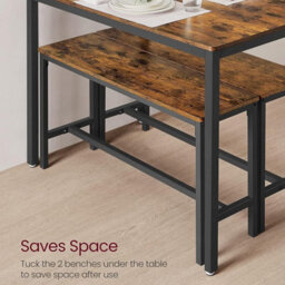 Songmics Vasagle Dining Table With 2 Benches, 3 Pieces Set, Kitchen Table Of 110 X 70 X 75 Cm, 2 Benches Of 97 X 30 X 50 Cm Each - thumbnail 4