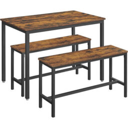 Songmics Vasagle Dining Table With 2 Benches, 3 Pieces Set, Kitchen Table Of 110 X 70 X 75 Cm, 2 Benches Of 97 X 30 X 50 Cm Each - thumbnail 3