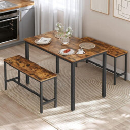 Songmics Vasagle Dining Table With 2 Benches, 3 Pieces Set, Kitchen Table Of 110 X 70 X 75 Cm, 2 Benches Of 97 X 30 X 50 Cm Each - thumbnail 2