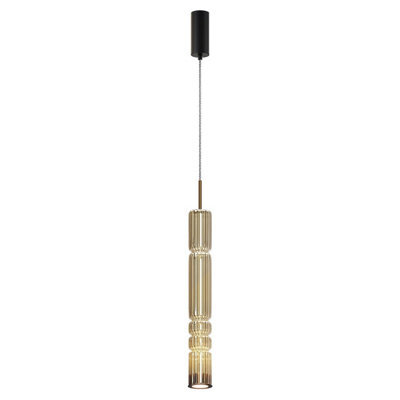Luminosa Lighting Luminosa Ordo Modern Tall Slim Pendant Ceiling Light Black 3000K 920Lm Cognac Shade - image 1