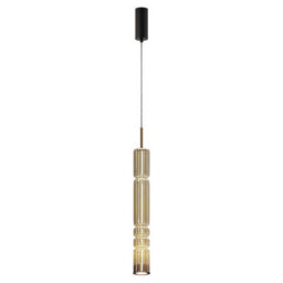Luminosa Lighting Luminosa Ordo Modern Tall Slim Pendant Ceiling Light Black 3000K 920Lm Cognac Shade - thumbnail 1