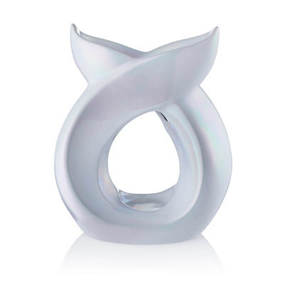 Pearlised White Cross Over Ceramic Burner. Gift Boxed - (H) 17 Cm