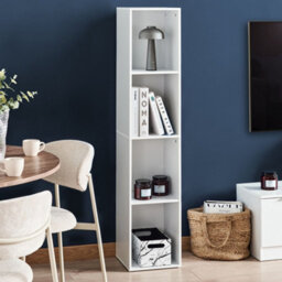 Wyld And Coco Nordichome White 4-Shelf Tv Stand Bookcase Scandinavian Style - Tall, Freestanding. - thumbnail 2