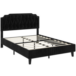 Yaheetech Upholstered Bed Frame With Button-Tufted Adjustable Headboard - Black / Double - thumbnail 2