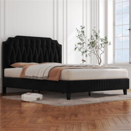 Yaheetech Upholstered Bed Frame With Button-Tufted Adjustable Headboard - Black / Double - thumbnail 3