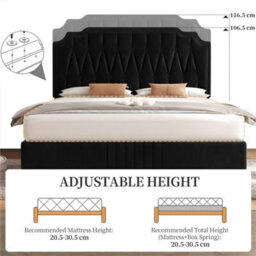 Yaheetech Upholstered Bed Frame With Button-Tufted Adjustable Headboard - Black / Double - thumbnail 6