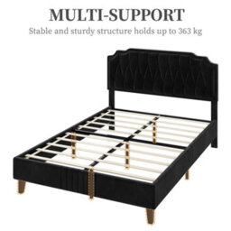 Yaheetech Upholstered Bed Frame With Button-Tufted Adjustable Headboard - Black / Double - thumbnail 7