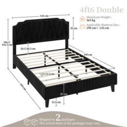 Yaheetech Upholstered Bed Frame With Button-Tufted Adjustable Headboard - Black / Double - thumbnail 4