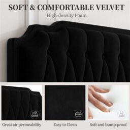 Yaheetech Upholstered Bed Frame With Button-Tufted Adjustable Headboard - Black / Double - thumbnail 5