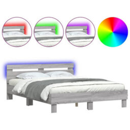 Berkfield Bed Frame With Led Without Mattress Grey Sonoma 140X200 Cm - thumbnail 2