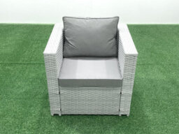 Fimous 6 Seater Rattan Garden Furniture Set 3 Seater Sofa 2 Chair Square Coffee Table Big Stool Side Table Light Grey - thumbnail 5